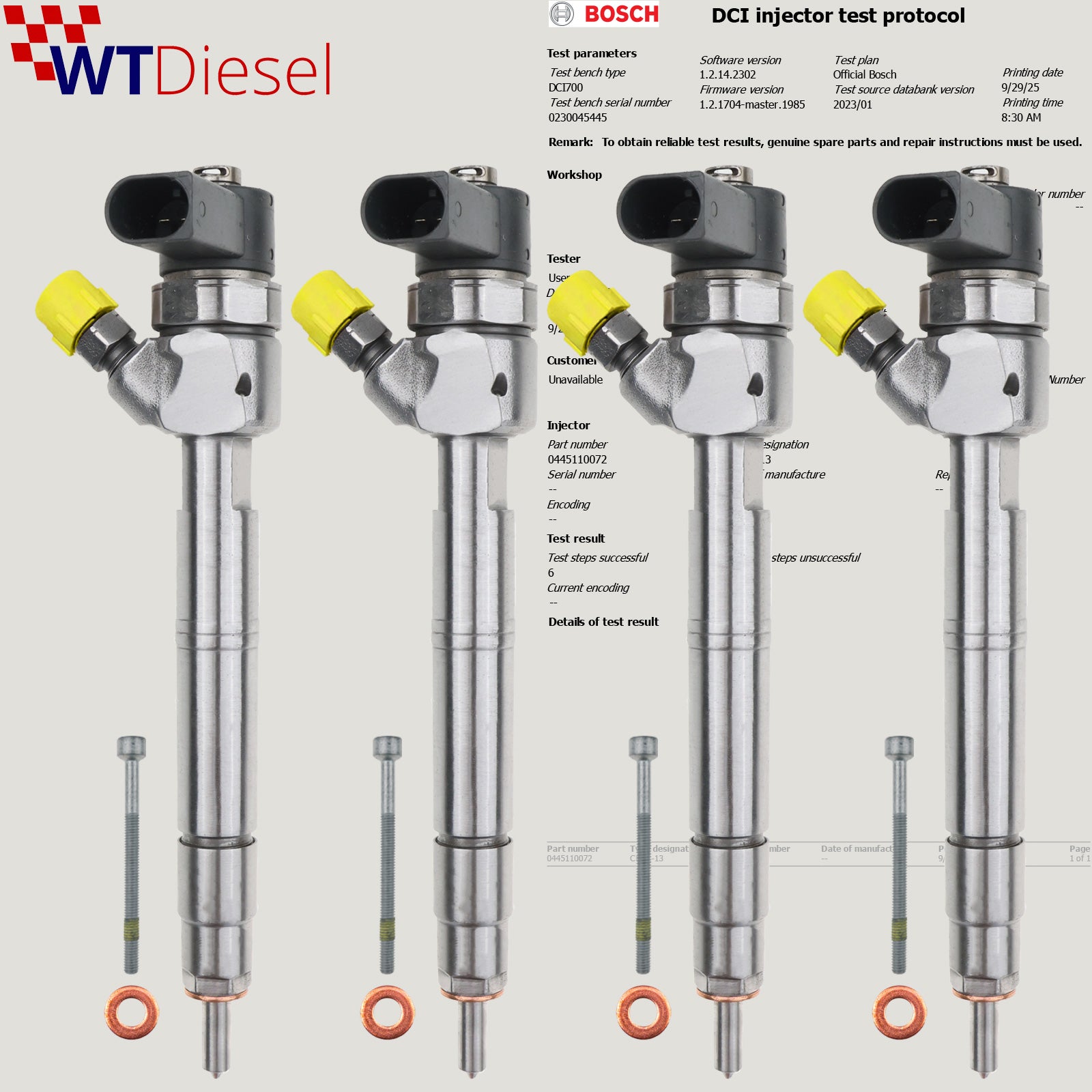 4X Mercedes-Benz E-C-Class Diesel Fuel Injector |270CDI| Bosch 0445110072