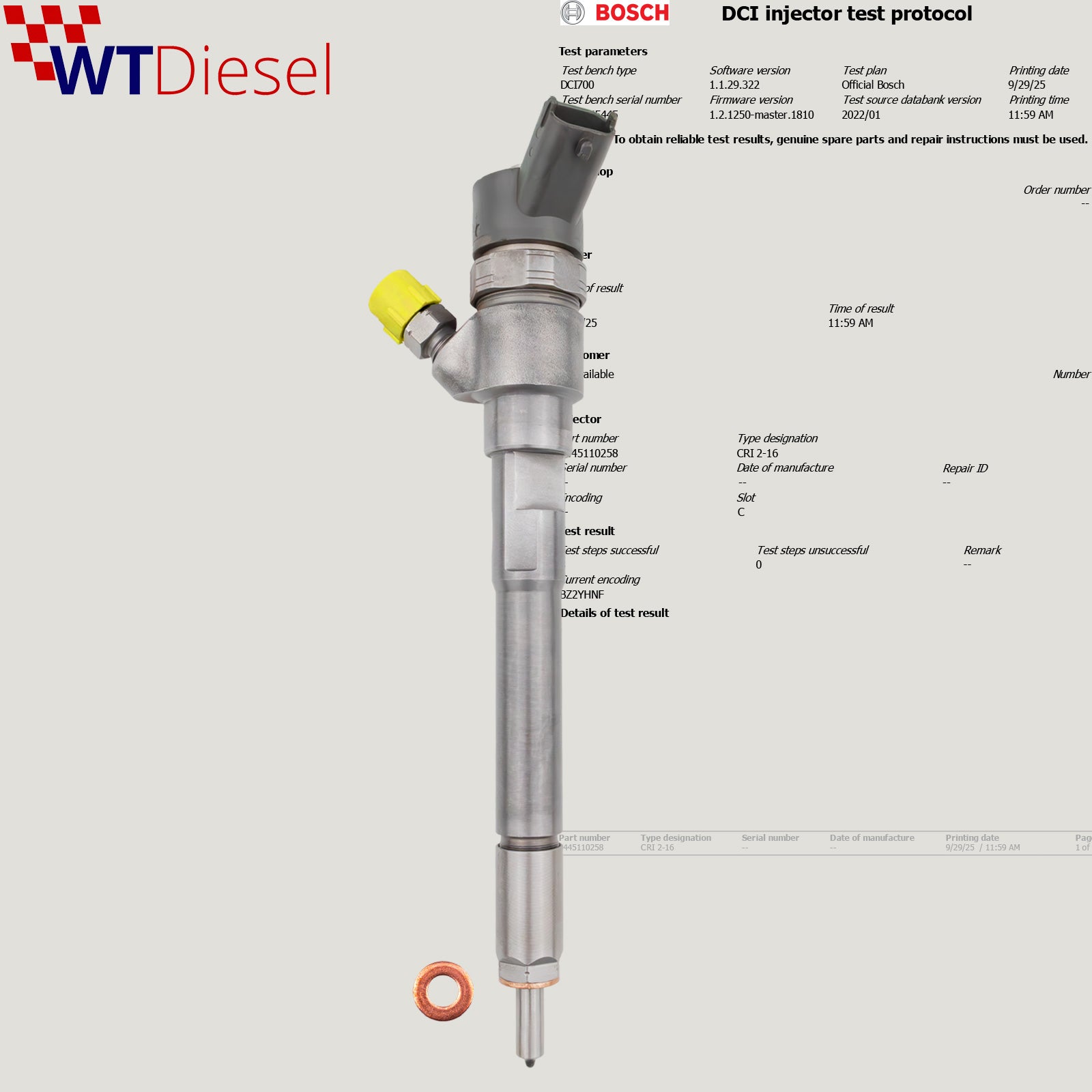 0445110258 Hyundai Kia Injector | 2.0 CRDi | Bosch 0986435156 33800-27400