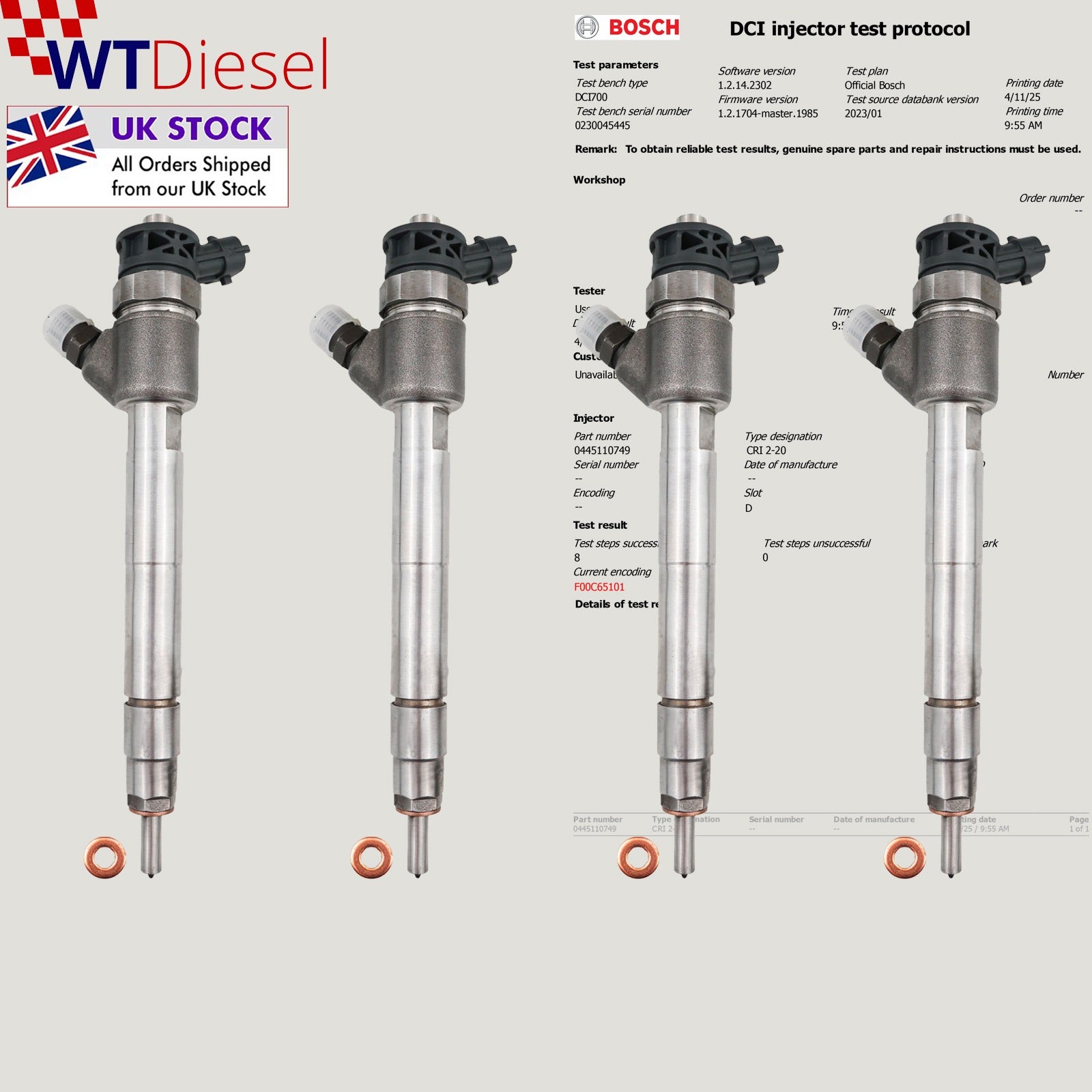 X4 Peugeot Citroen DS Ford Injector | 1.5 BlueHDi | Bosch 0445110749 JX6Q9F593AA