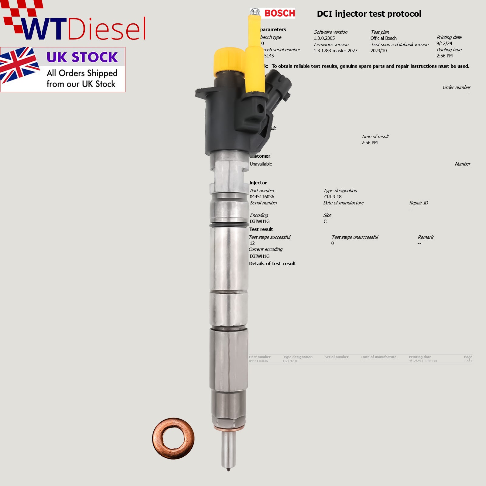 0445116036 Bosch Injector XC60 I XC70 II | 2.4 D | 0986435408
