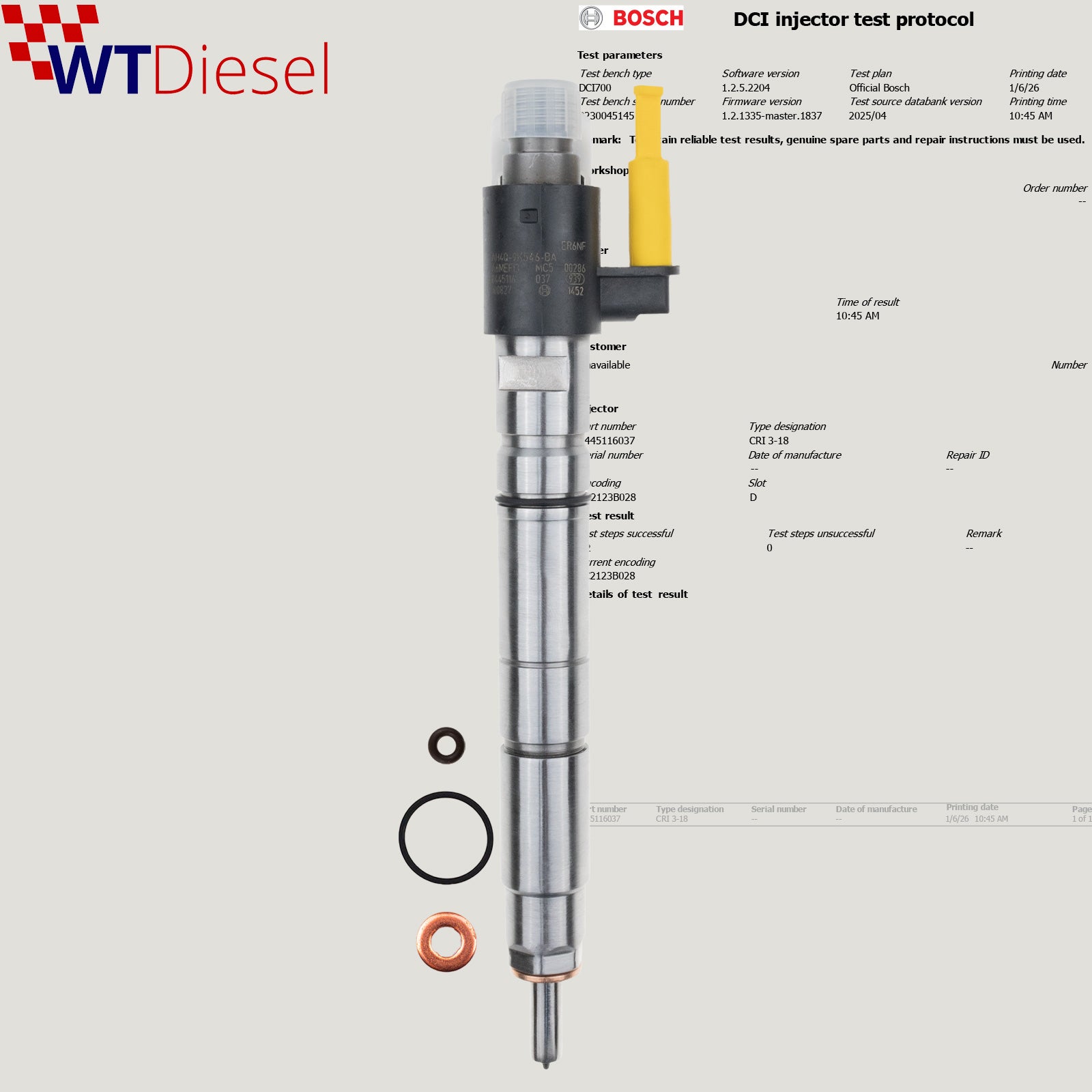 Land Rover Diesel Fuel Injector |4.4 D 4 by 4| Bosch 0445116037 AH4Q9K546BA