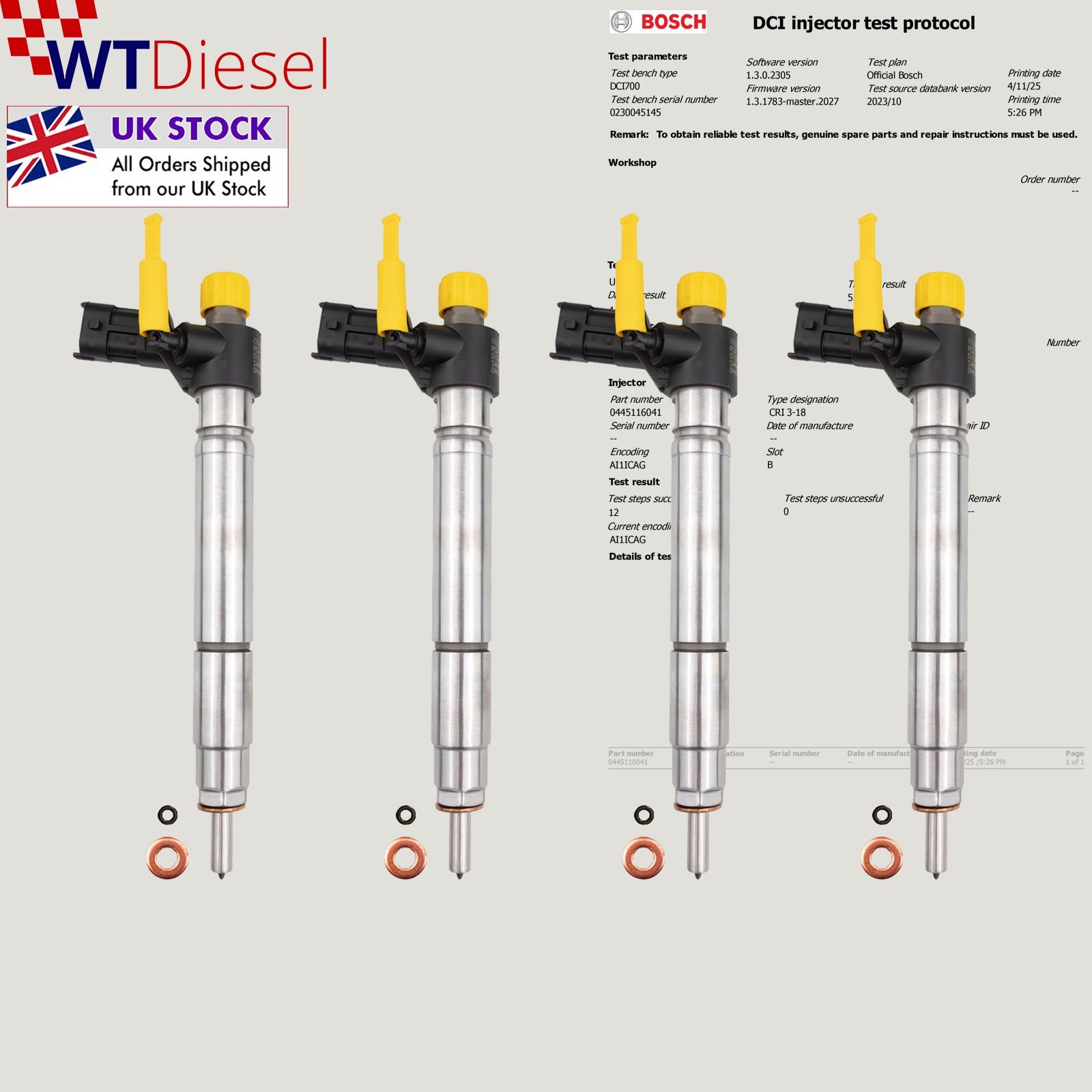 X4 Bosch Injector | Jeep Wrangler III 2.8 CRD | 35062005F 0445116041