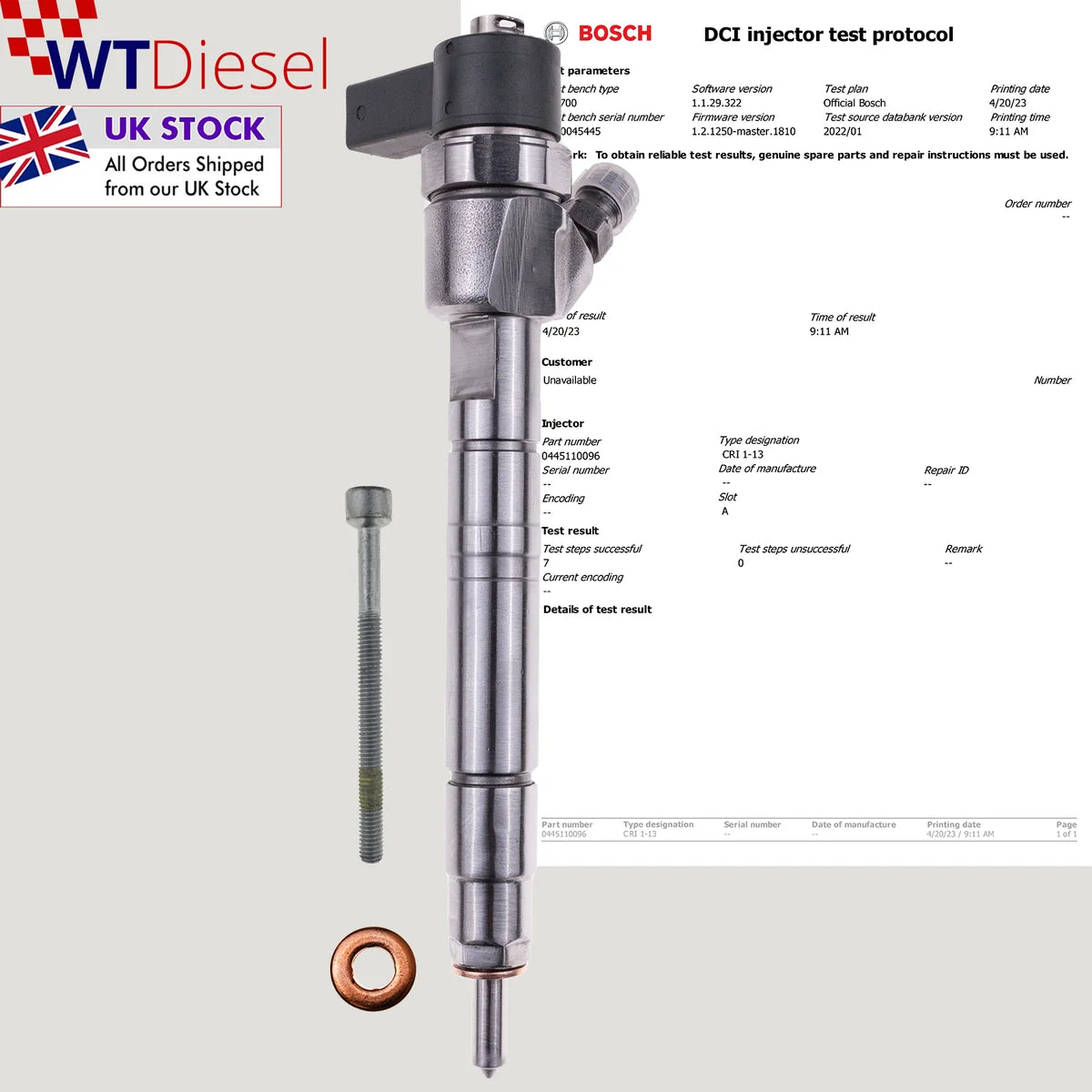 X4 Mercedes Vito V-Series 2.2 CDI Diesel Injector Bosch 0445110096