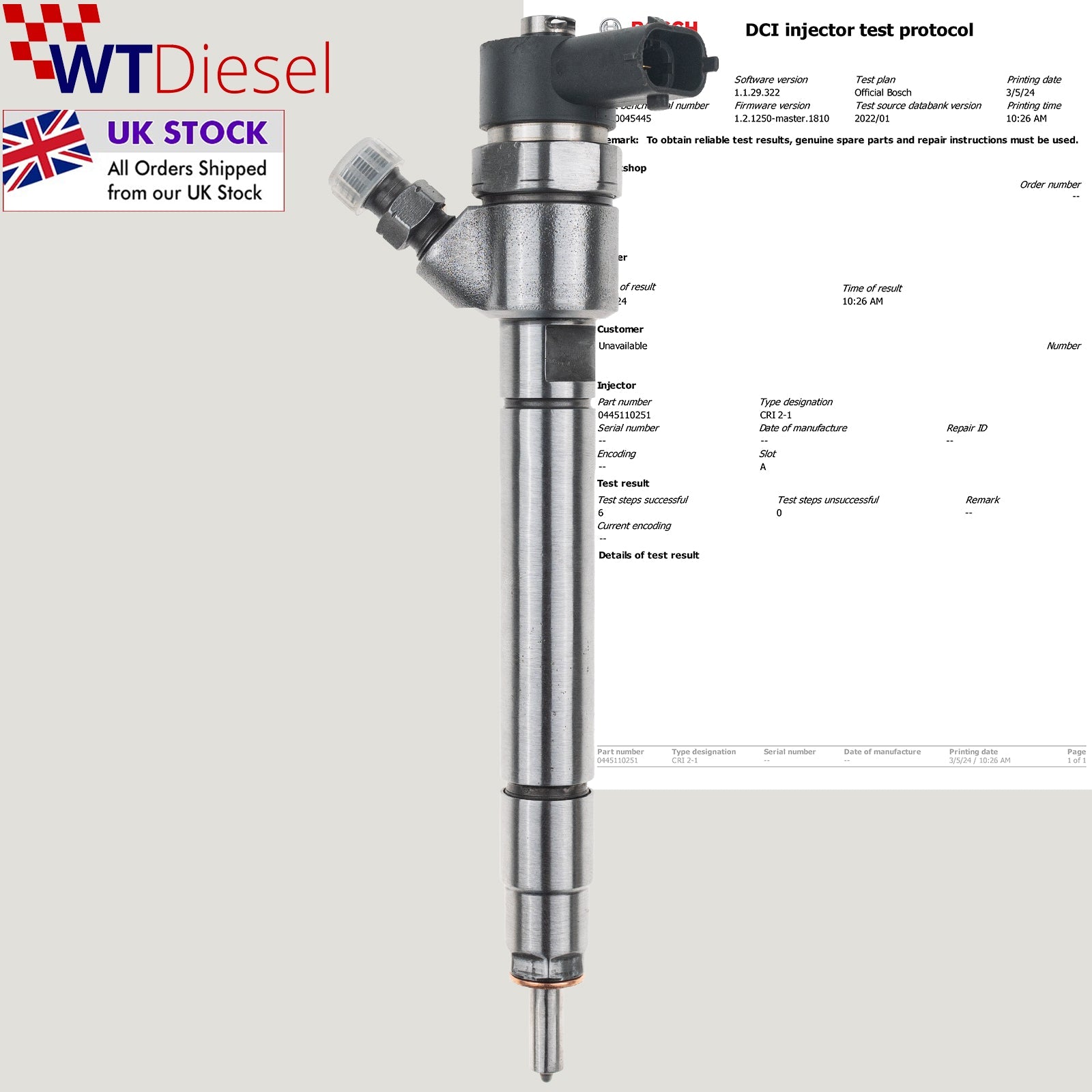 X4 Volvo V70 Diesel Injector | 2.4 D | Bosch 0445110251 30637375