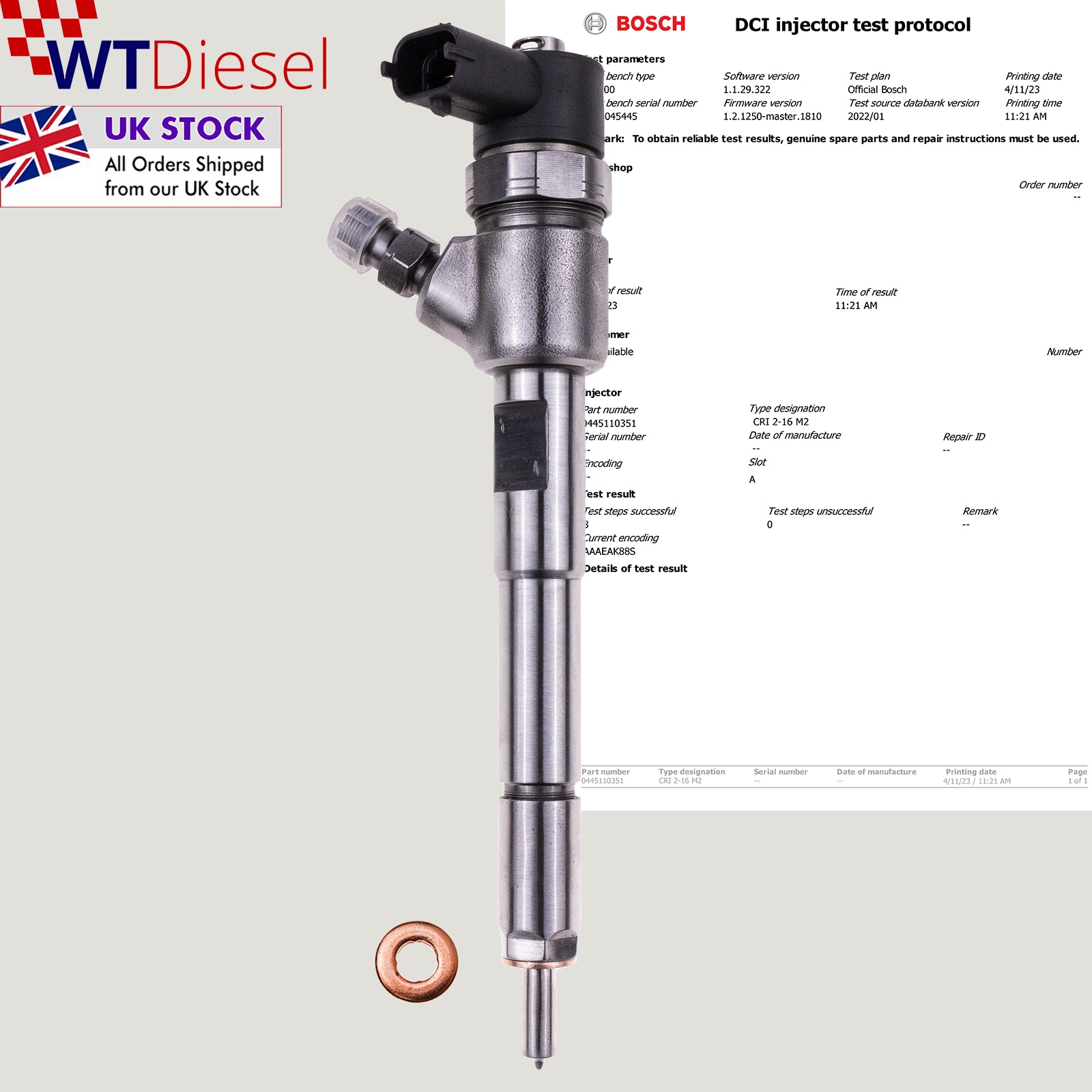X4 Vauxhall Fiat Peugeot Injector | 1.3 CDTI Multijet | Bosch 0445110351