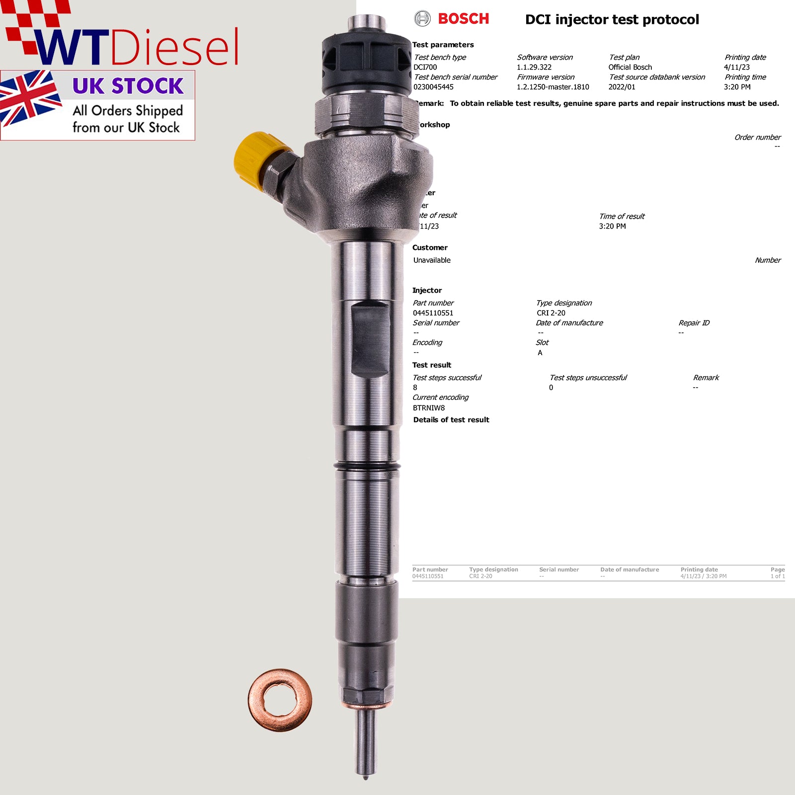 VW Crafter 2.0 TDI Injector | Bosch 0445110551 03L130277P