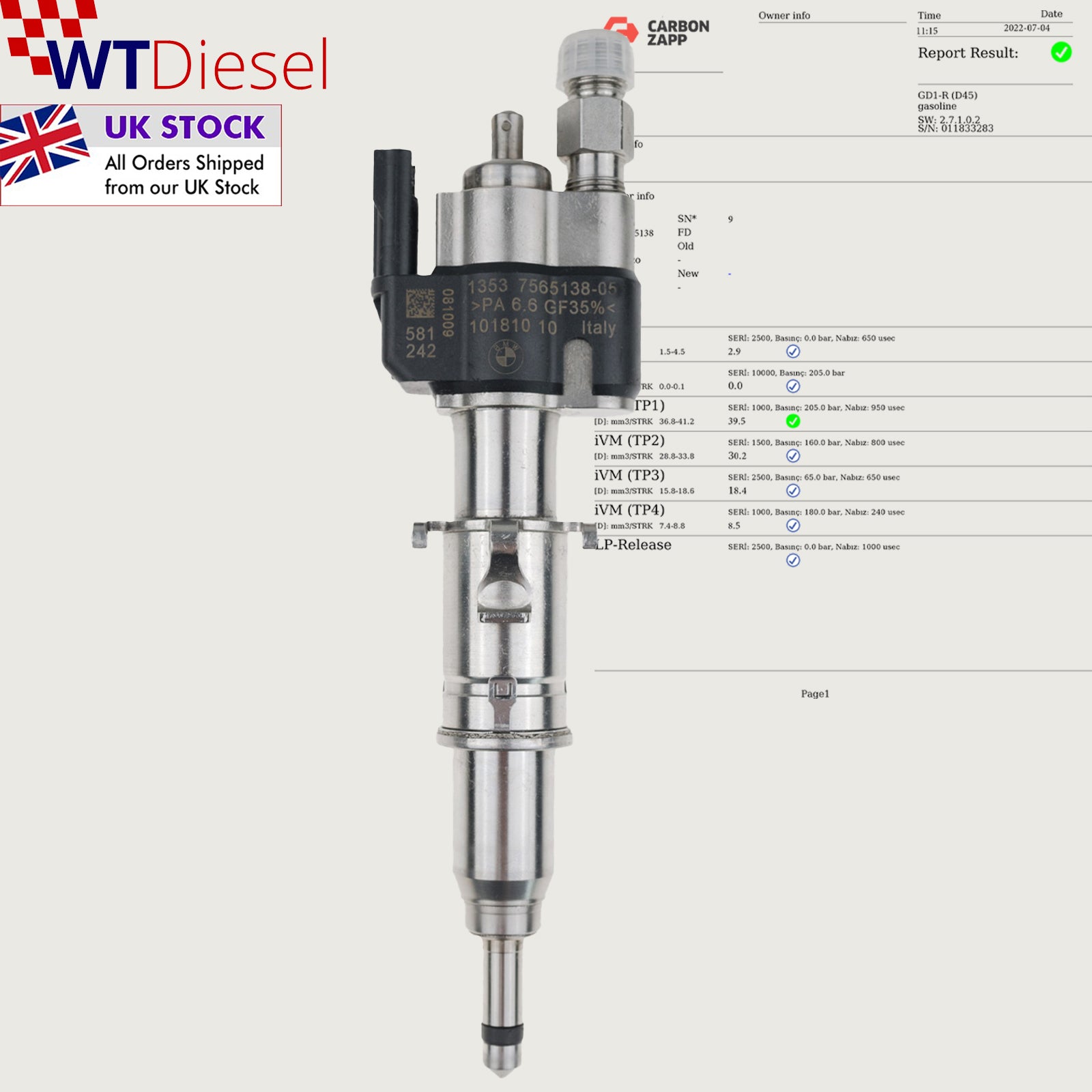 BMW Rolls-Royce Injector |2979 & 4395cc| VDO 13537565138-05 13537565137