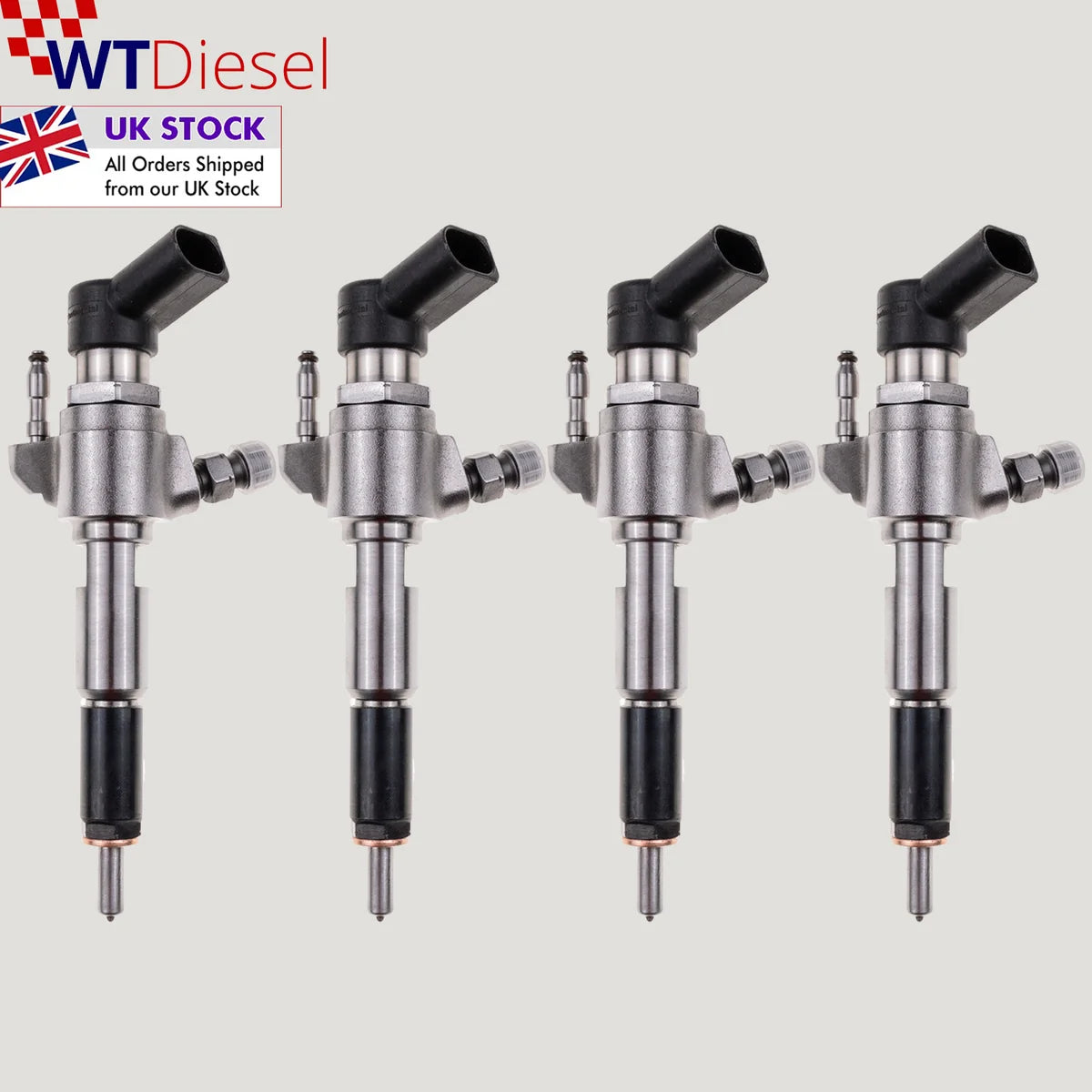 Set of 4 diesel fuel injectors with part numbers 9802448680 and 9674973080 for Ford C-Max, Focus, Galaxy, Grand Tourneo Connect, Mondeo, S-Max, Tourneo Connect and Transit Connect 1.6 TDCi models