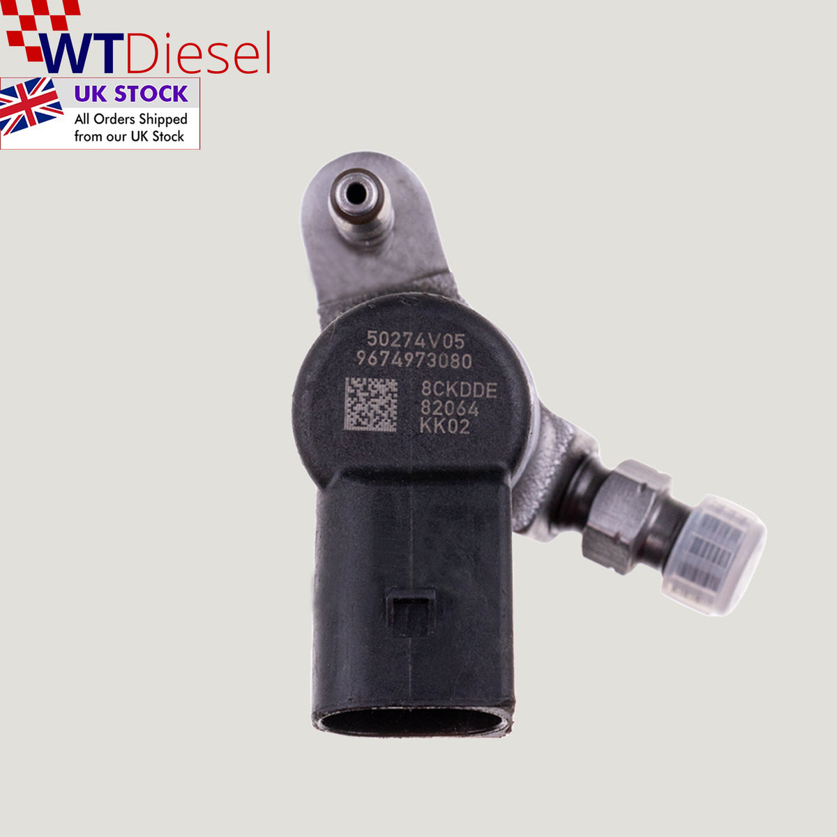 Single diesel fuel injector with part numbers 9802448680 and 9674973080 for listed Peugeot 2008, 207, 3008, 308, 5008, 508 and Partner, Volvo C30, S40, S60, S80, V40, V50, V60 and V70, plus Citroen, Ford and Mazda 1.6 diesel applications