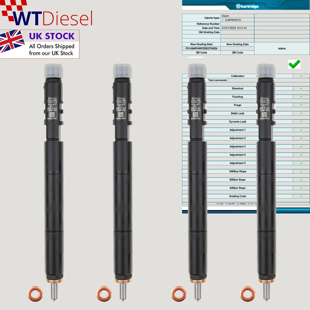 X4 KGM Ssangyong Actyon Kyron Rexton Injector | 2.0 Xdi | Delphi A6640170121 | EJBR04501D |