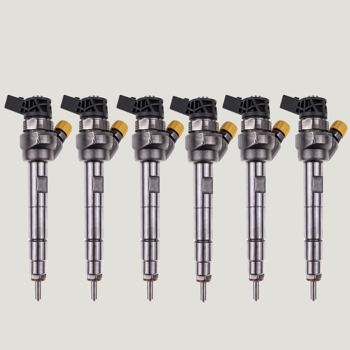 Set of 6 Bosch diesel fuel injectors with part number 0445110382 for BMW 1 Series F20 and F21 diesel models