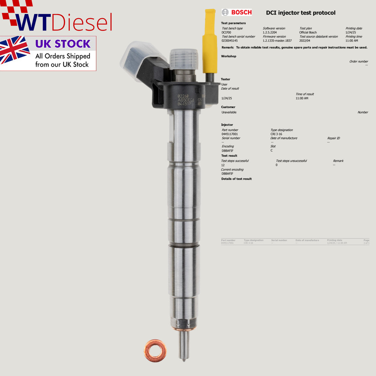 BMW 2.0 diesel injector Bosch 0445117001, OEM part number 13537805430