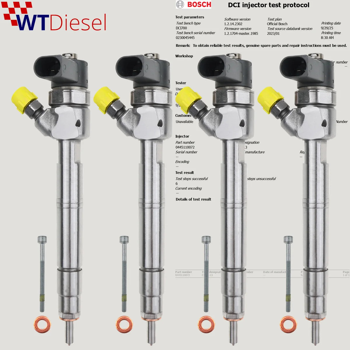 Set of 4 Bosch 0445110072 diesel fuel injectors for Mercedes-Benz E-Class and C-Class 270 CDI
