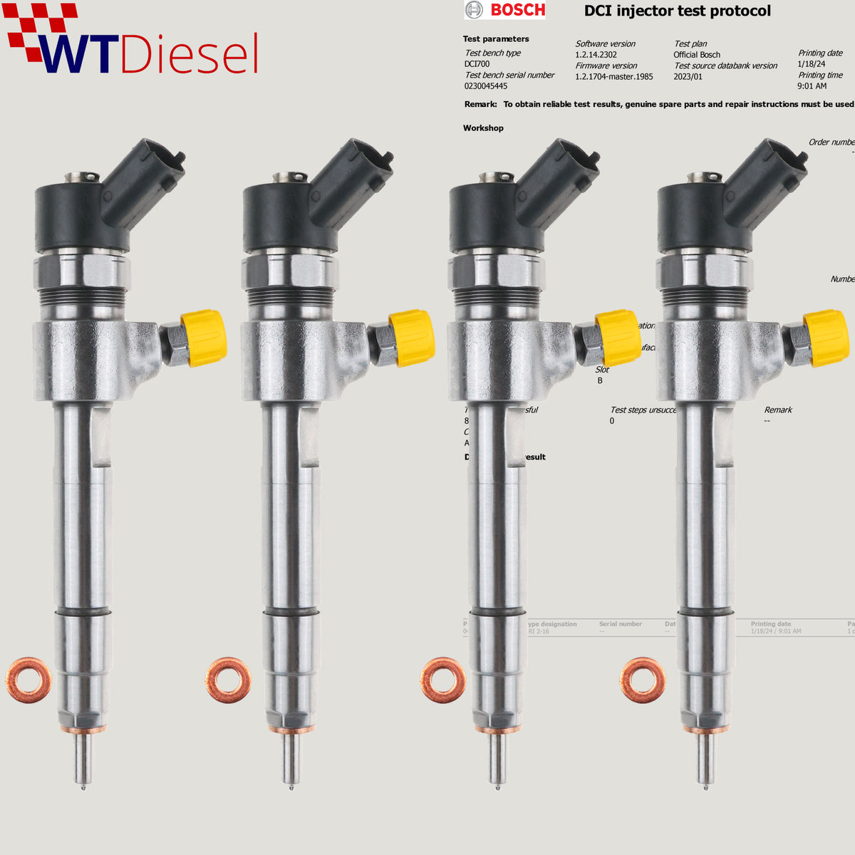 Set of 4 Bosch 0445110165 diesel injectors for Saab 9-3 1.9 TiD