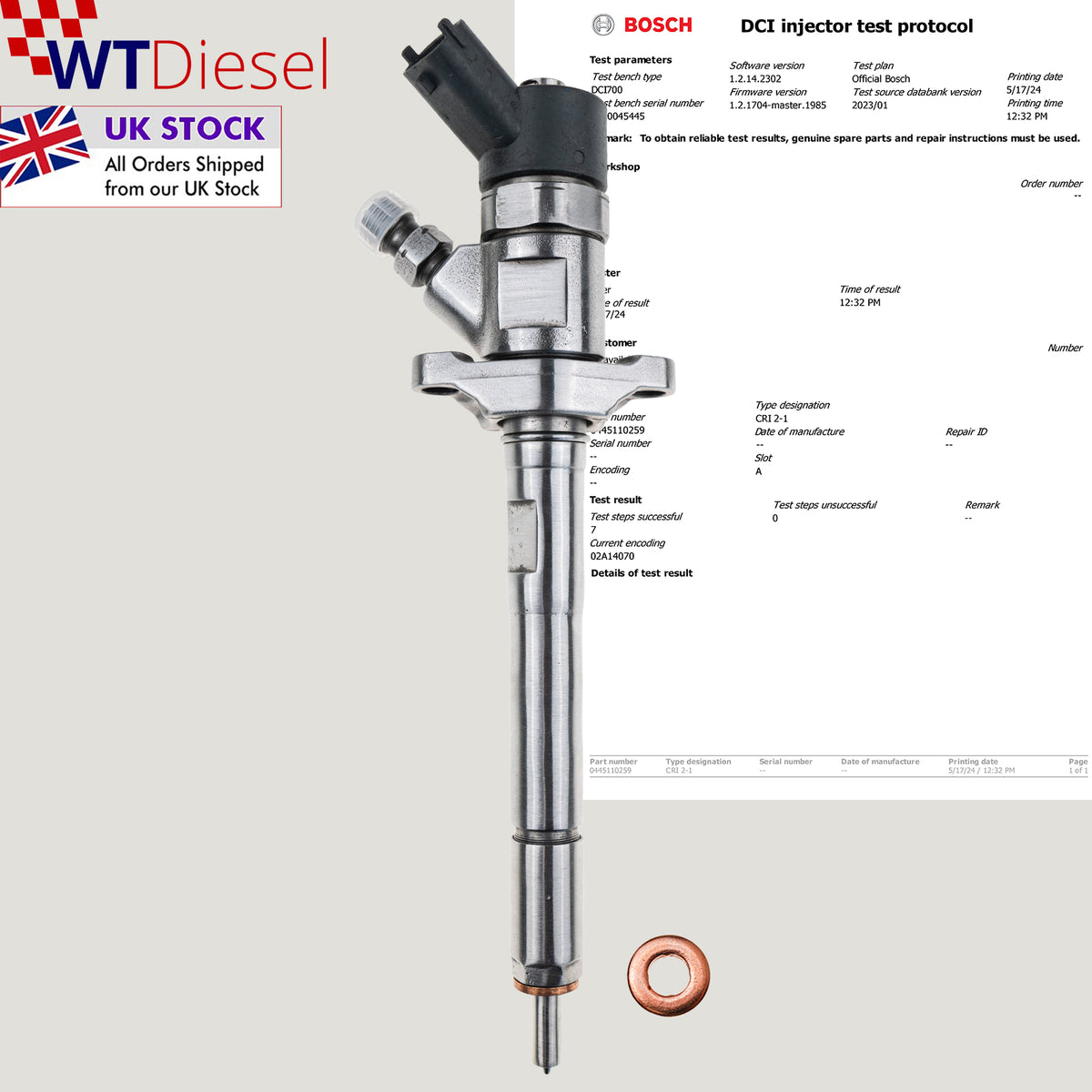 Bosch 0445110259 diesel fuel injector for Mazda 3, Citroen and Peugeot 1.6 diesel models, reference 13 53 7 804 978