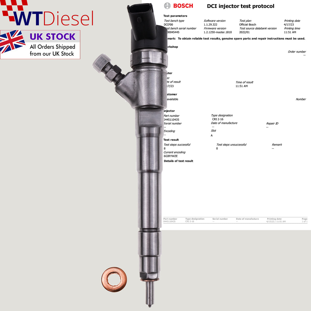 Bosch 0445110435 diesel injector for Fiat Ducato and Iveco Daily 2.3 DCI diesel 0986435227