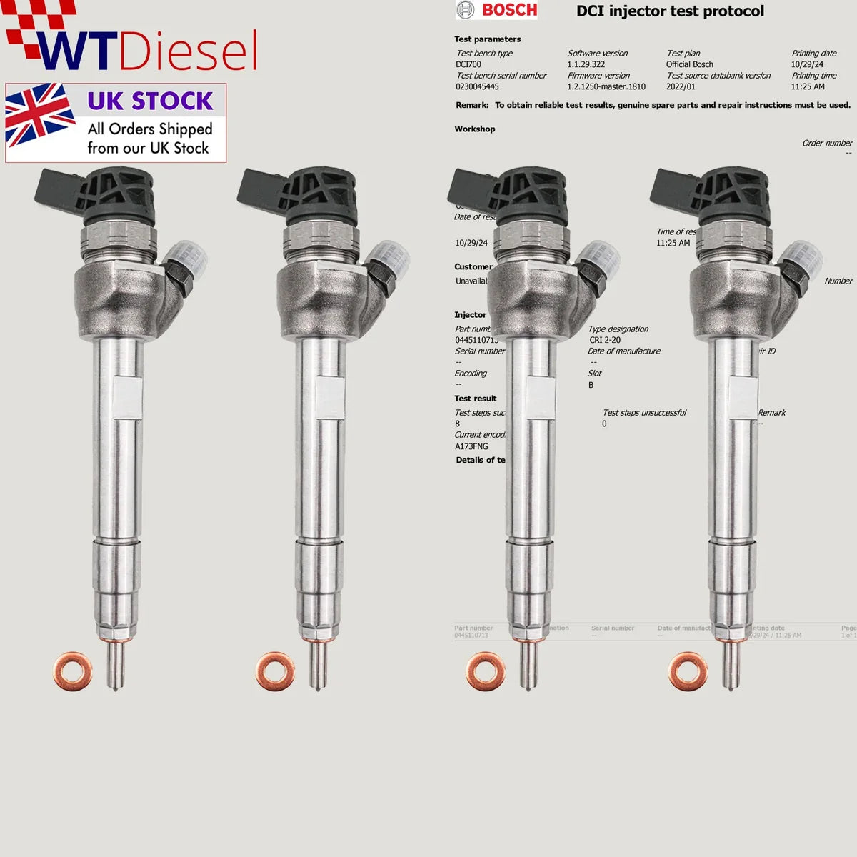 Set of 4 Bosch 0445110713 diesel injectors for Opel Cascada 2.0 CDTI 55488616