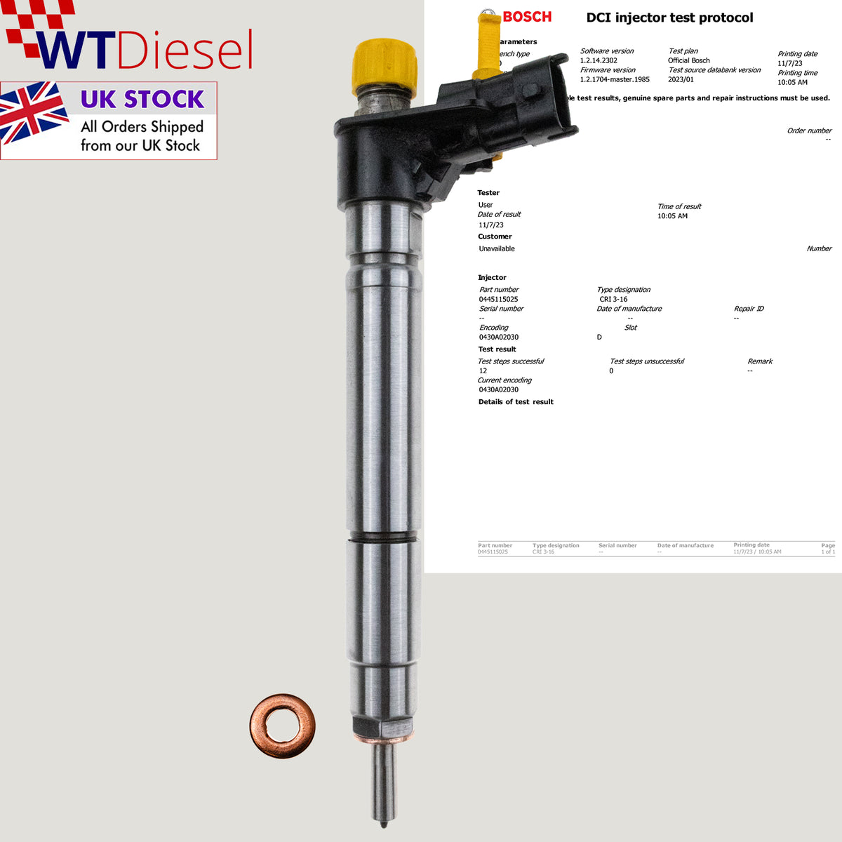 Bosch 0445115025 diesel fuel injector for Citroen C5 II C6 and C8 2.2 HDi