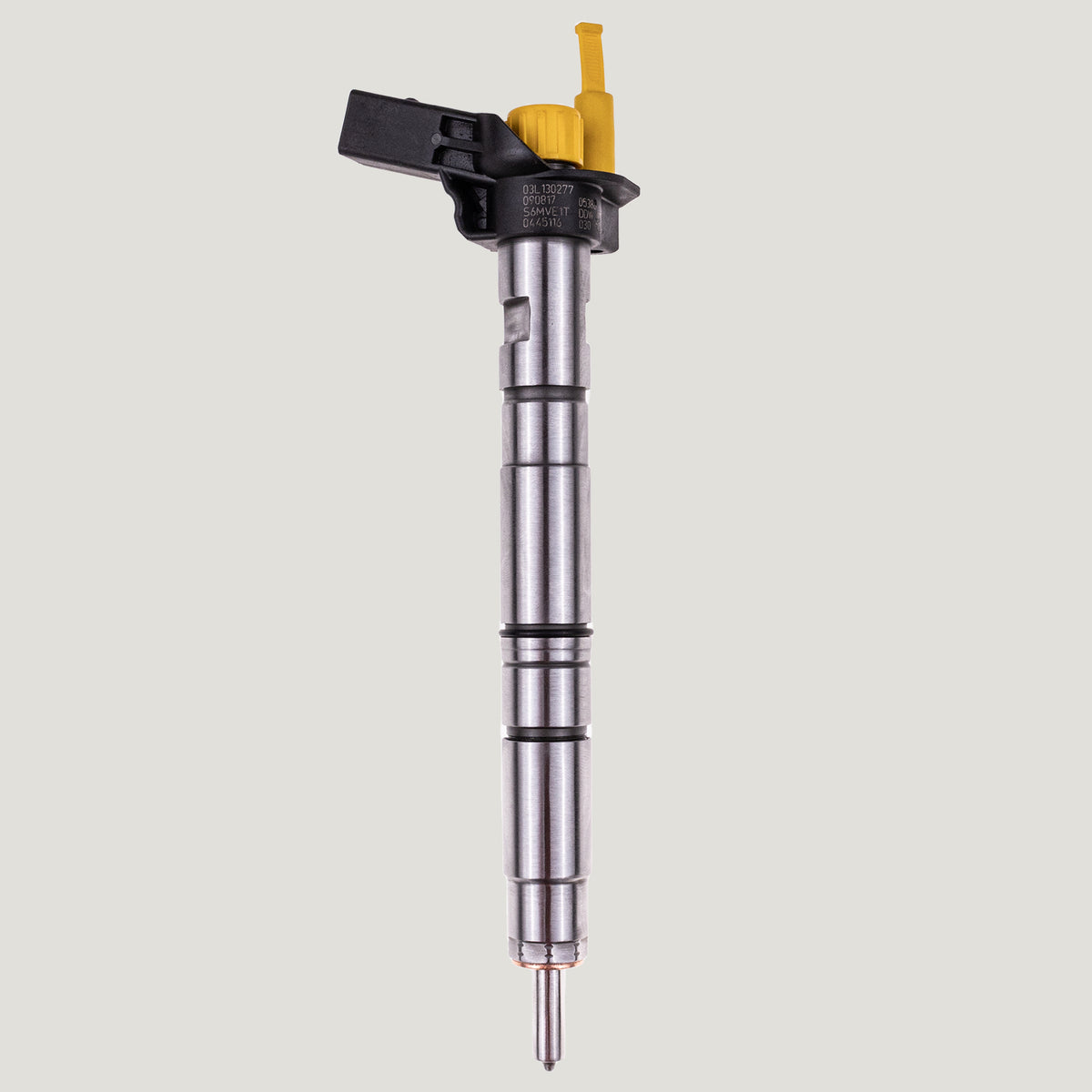 Single Bosch common rail diesel fuel injector with part numbers 0445116030 and 03L130277 for Audi A3, A4, A5, A6, Q5 and TT 2.0 TDI diesel engines
