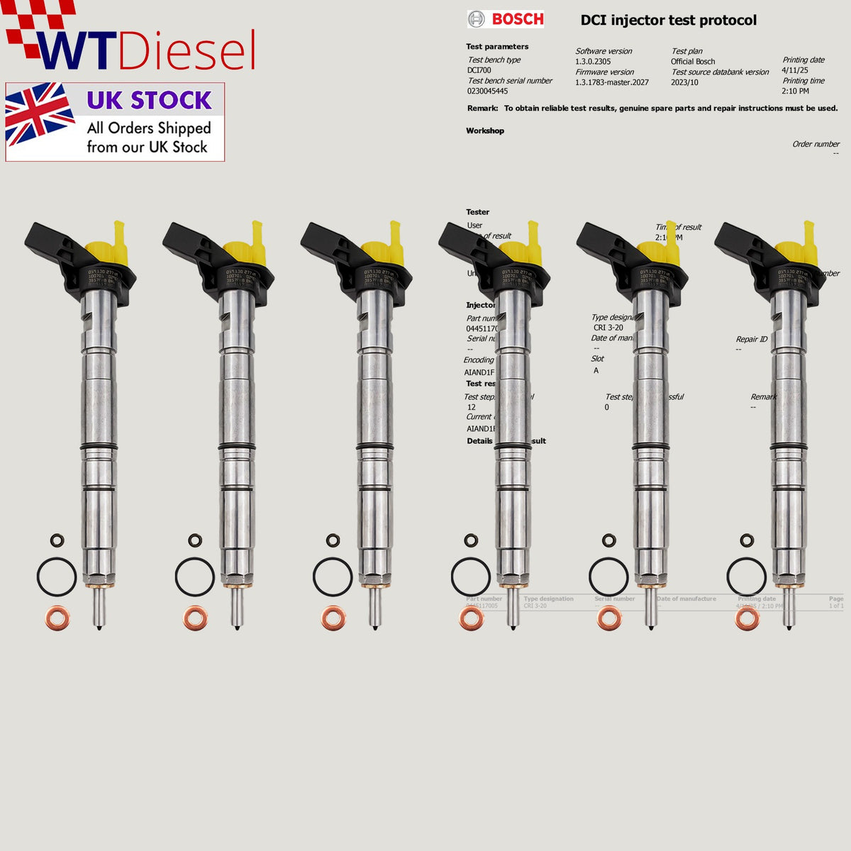 Set of 6 Bosch 0445117005 diesel injectors for VW Touareg 3.0 TDI 059130277AM