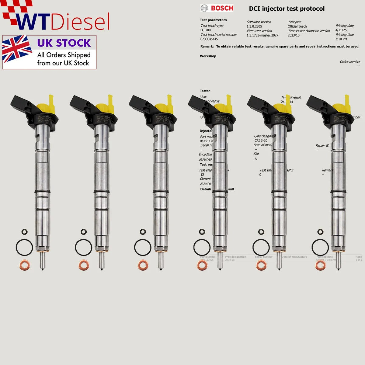 Set of 6 Bosch 0445117005 diesel injectors for VW Touareg 3.0 TDI 059130277AM