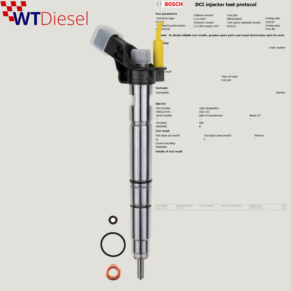 Bosch 0445117076 diesel injector for Audi A6 and A7 3.0 TDI 059130277EJ