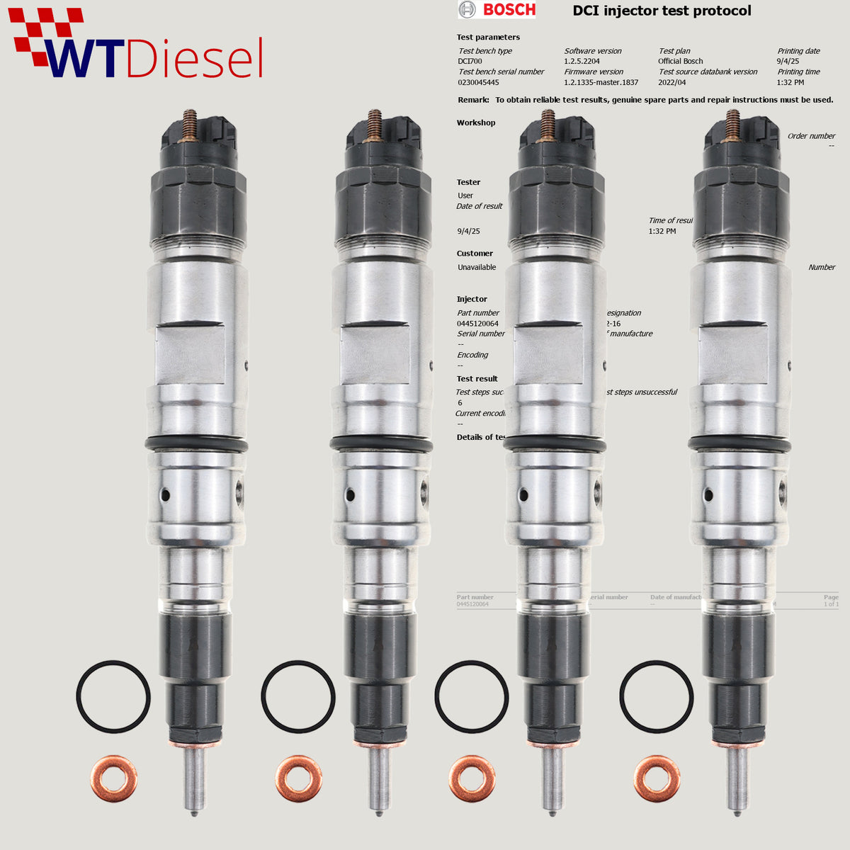 Set of 4 Bosch 0445120064 diesel injectors for Renault Midlum D6D D7D D7E