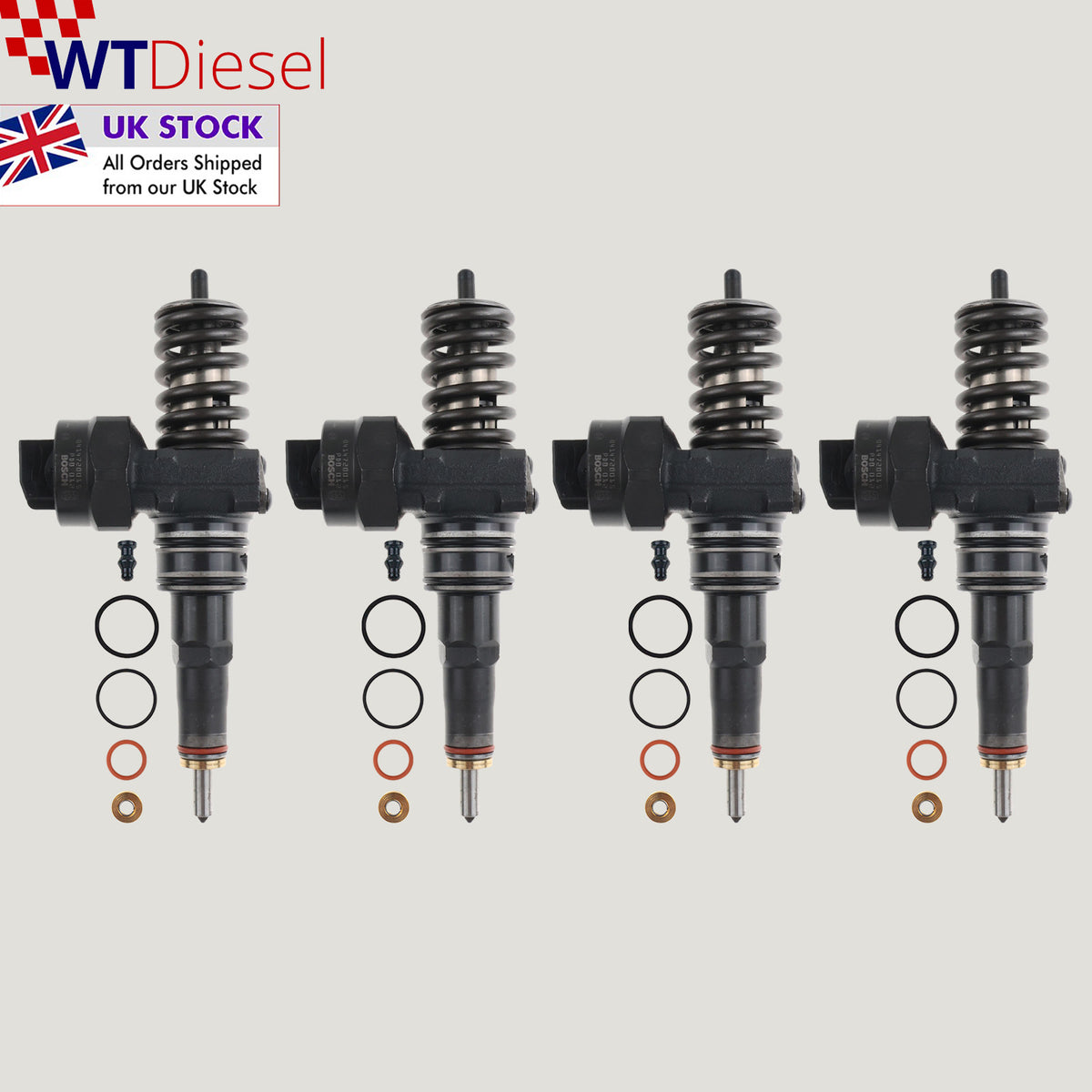 Set of 4 Bosch 0986441556 0414720015 diesel injectors for Audi Seat Skoda and Volkswagen 1.9 TDI