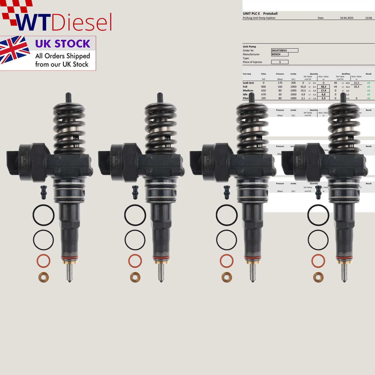 Set of 4 Bosch 0986441556 diesel injectors for Seat Cordoba Ibiza III and Skoda Octavia I Superb I 1.9 TDI 0414720015