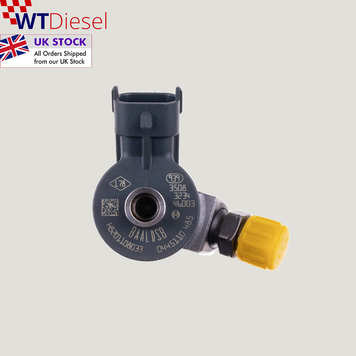 Bosch 0445110485 16608399R diesel fuel injector for Nissan, Renault and Dacia 1.5 dCi vehicles, also referenced H8201108033