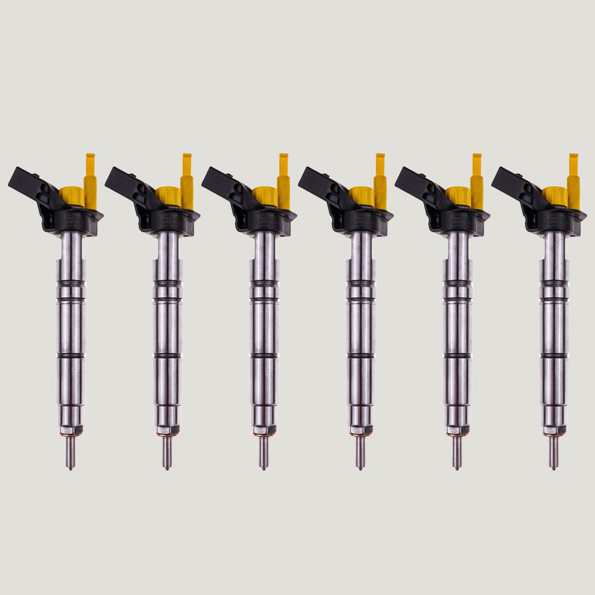 Set of 6 Bosch common rail diesel fuel injectors with part numbers 0445115064 and 0445115016 for Chrysler 300C and Jeep Commander 3.0 CRD diesel engines