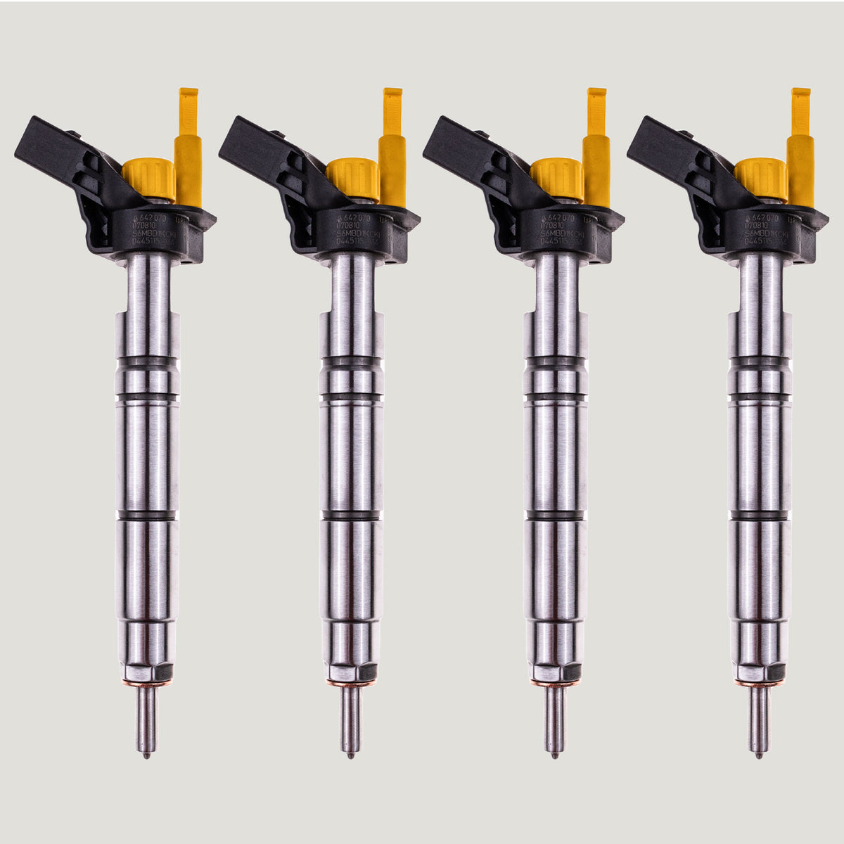 Set of 4 Bosch common rail diesel fuel injectors with part number 0445115064 for Chrysler 300C and Jeep Commander 3.0 CRD diesel engines