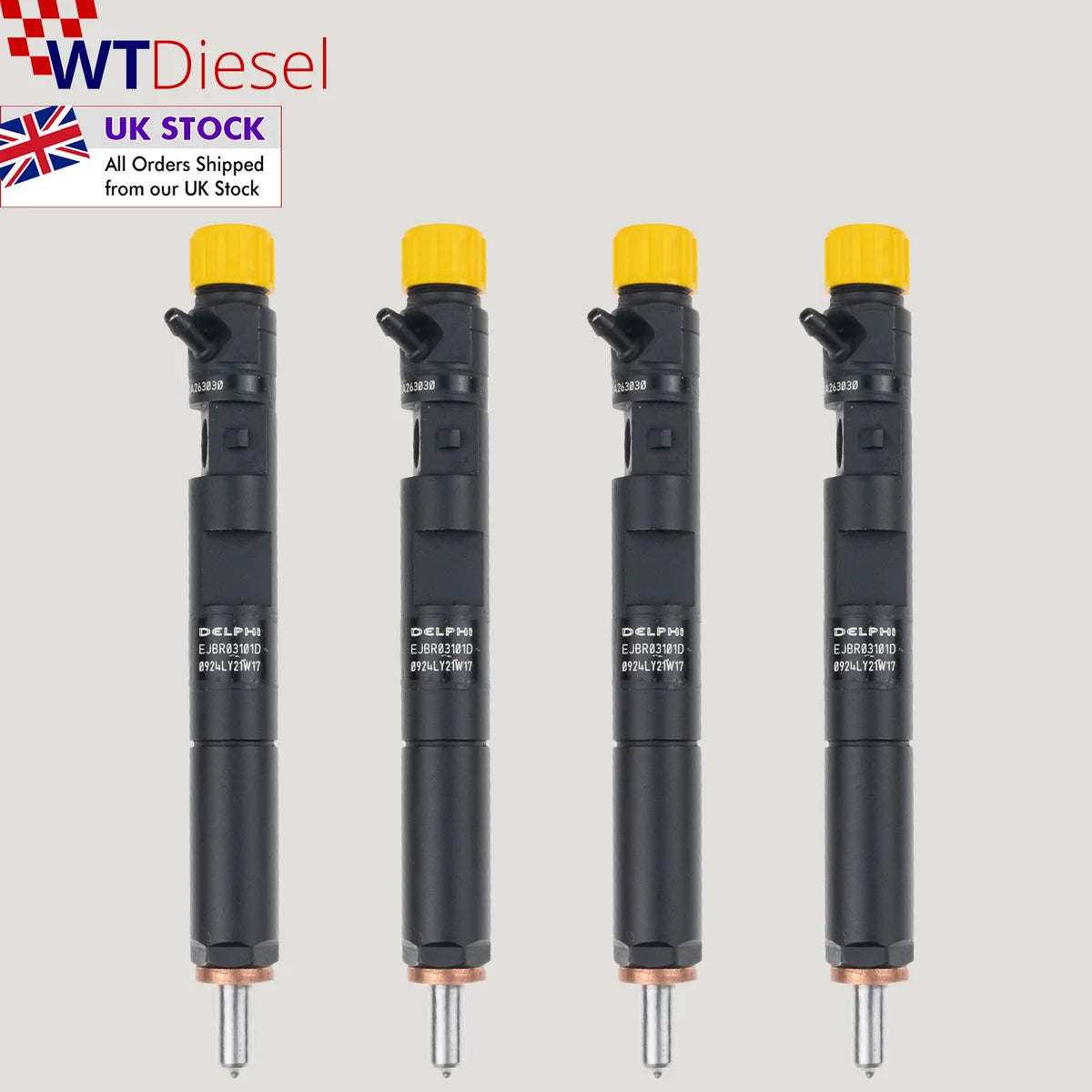 Set of 4 Delphi EJBR03101D 28232251 diesel injectors for Nissan and Renault 1.5 dCi models
