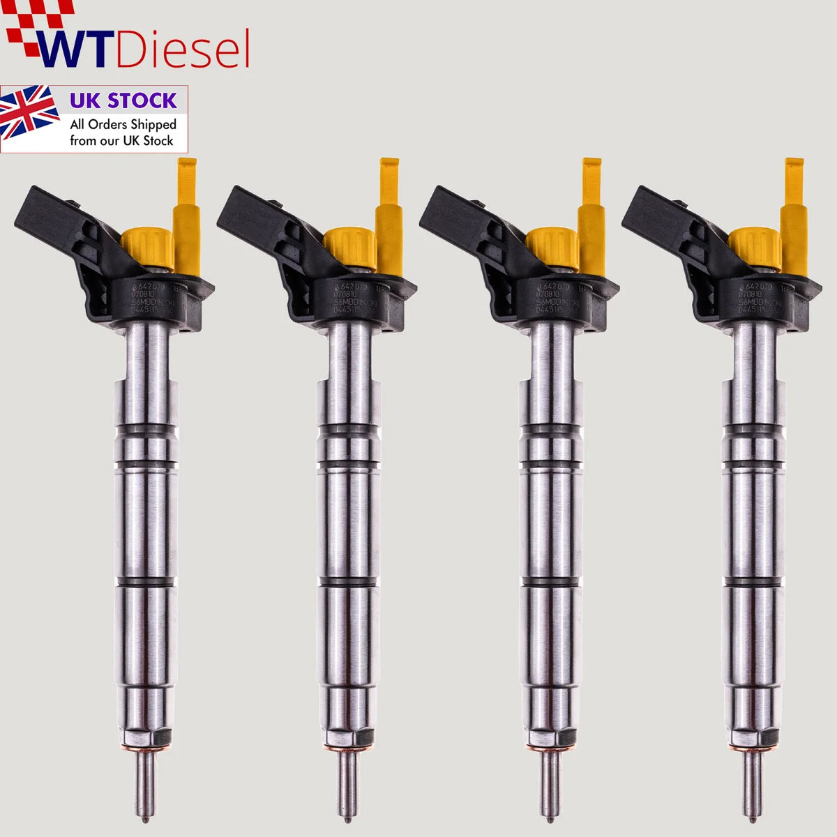 Set of 4 Bosch common rail diesel injectors 0445115064 for Mercedes-Benz C 320 CDI, CLK 320 CDI, CLS 320 CDI and E 280, 300 and 320 CDI engines