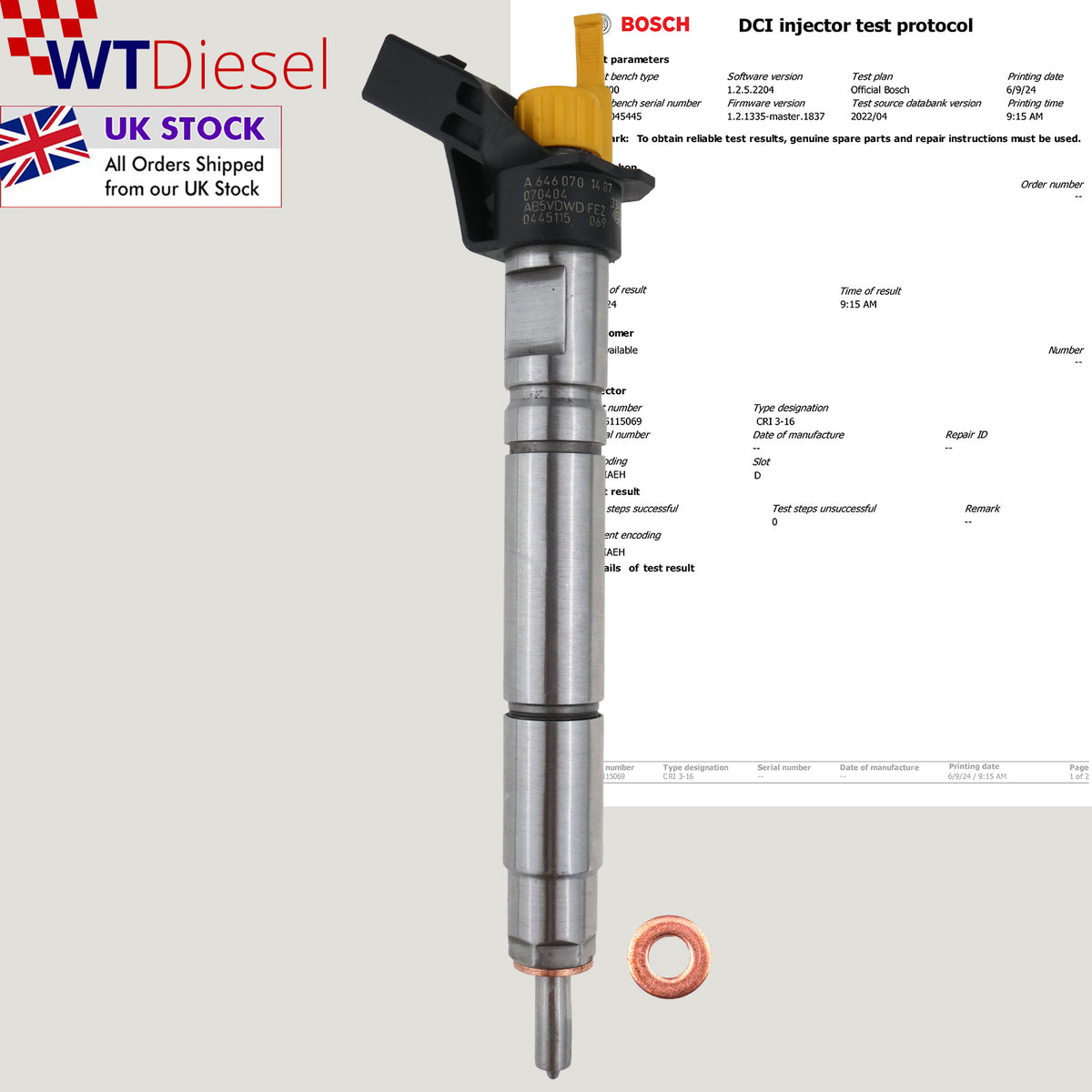 Individual Bosch diesel fuel injector with references A6460701487, 0445115069 and 0445115032 for Mercedes-Benz Viano 2.0–2.2 CDI diesel engines