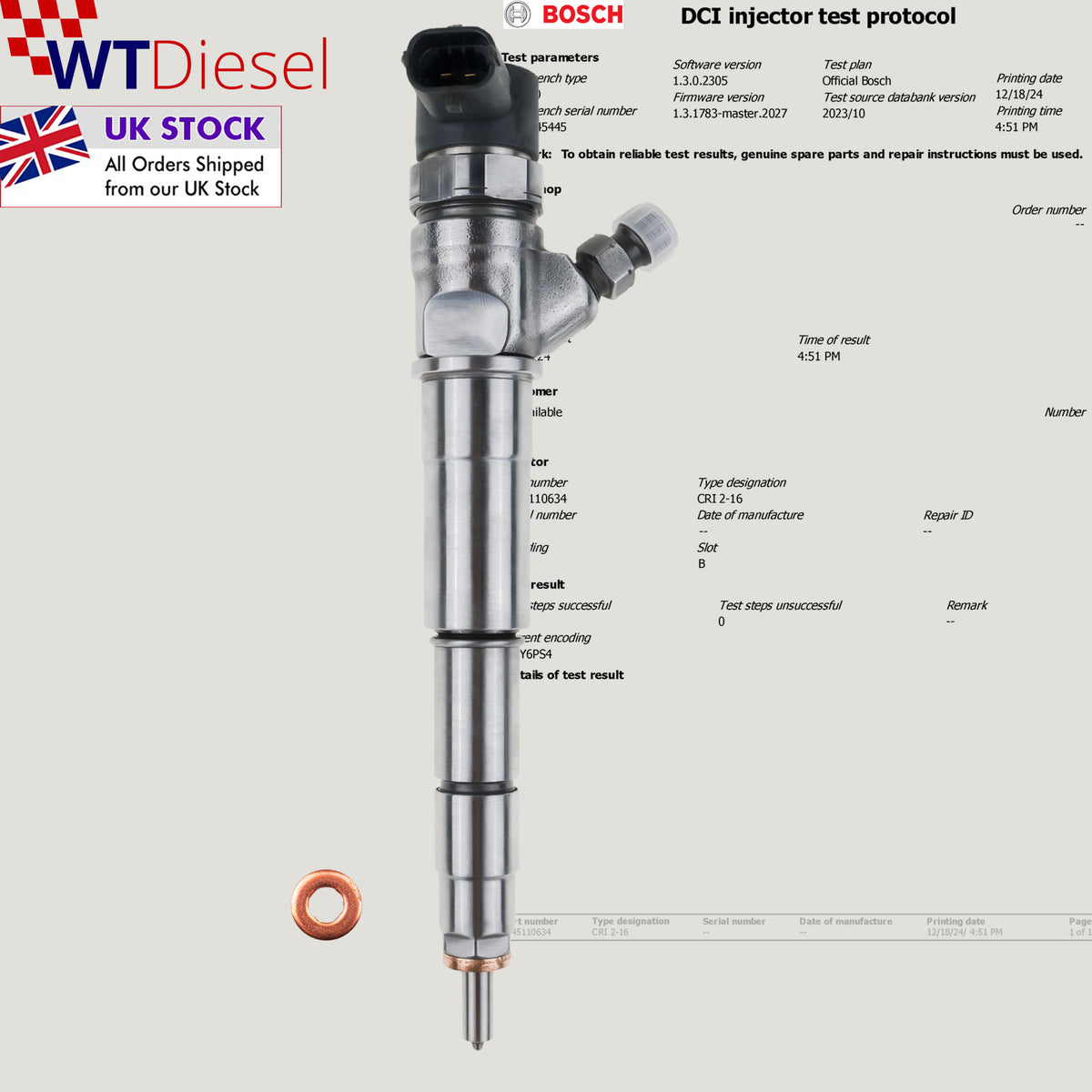 Opel Movano B 2.3 CDTI diesel fuel injector, Bosch part number 0445110634 and reference H82912226
