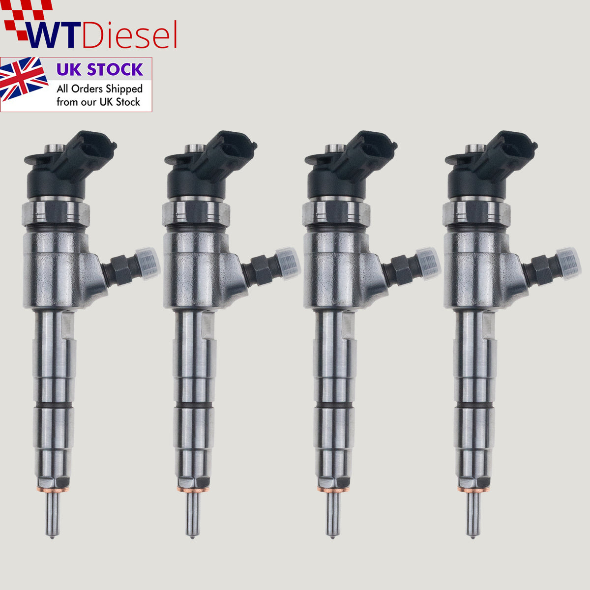 Complete set of 4 Bosch diesel fuel injectors with references 0445110566 and 9802776680 for Peugeot 2008, 208, 3008, 308, 5008, 508, Expert and Partner 1.6 HDi diesel models