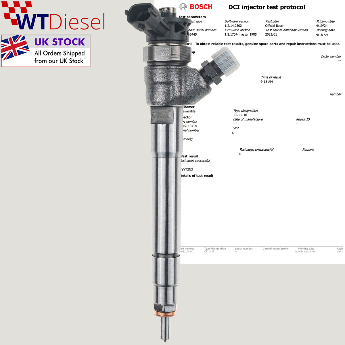 Bosch 0445110414 1660000Q1U diesel fuel injector for Renault Fluence, Grand Scenic III and Megane III CC 1.6 dCi models