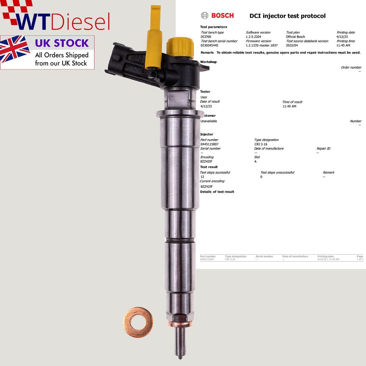 Bosch 0986435350 0445115007 diesel fuel injector for Renault Koleos I, Laguna, Megane II, Scenic II and Vel Satis 2.0 dCi