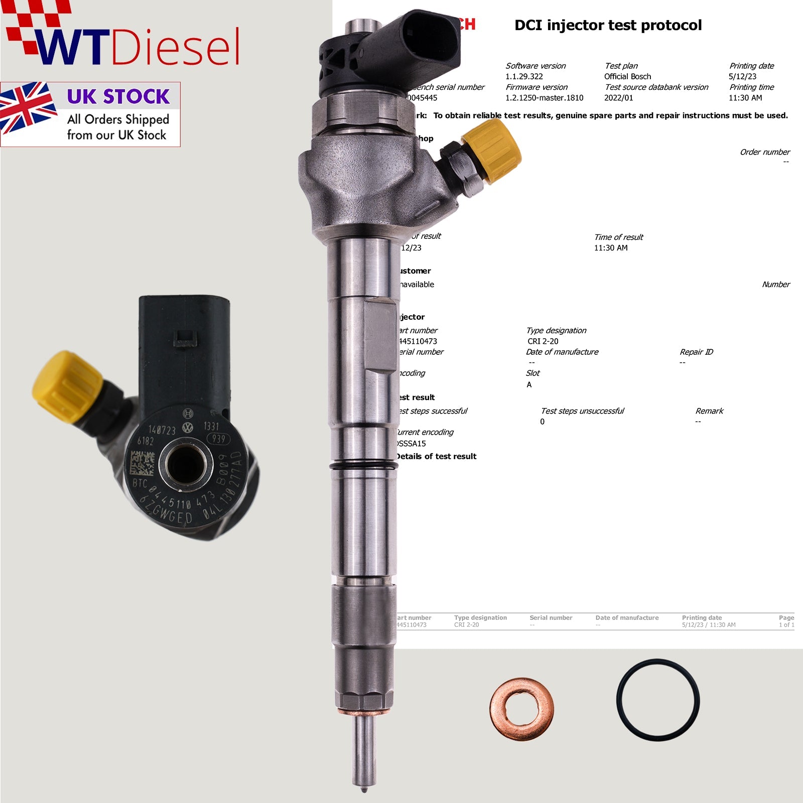 VW Audi SEAT 1.6 TDI Injector | Bosch 0445110473 04L130277AD