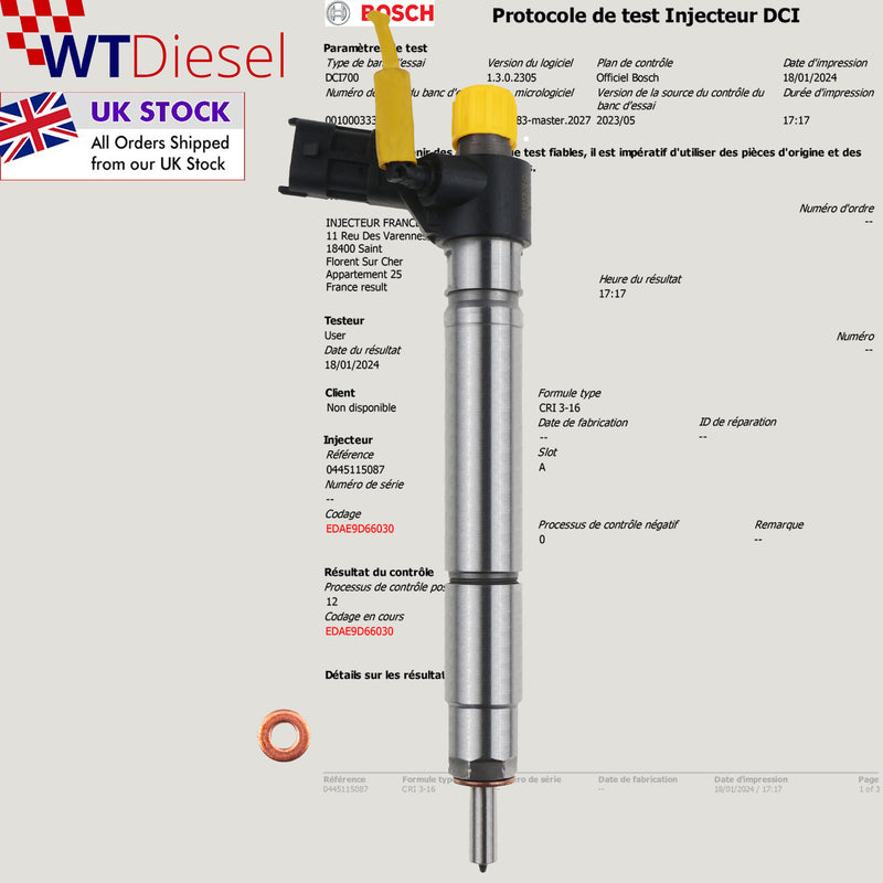 0445115087 DIESEL FUEL INJECTOR CITROËN FORD JAGUAR PEUGEOT 2.2 HDİ 0986435434