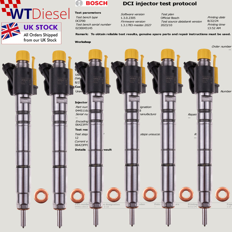 6X Jaguar Land Rover Range Rover 3.0 D Injector | 9X2Q9K546DB 0445116013