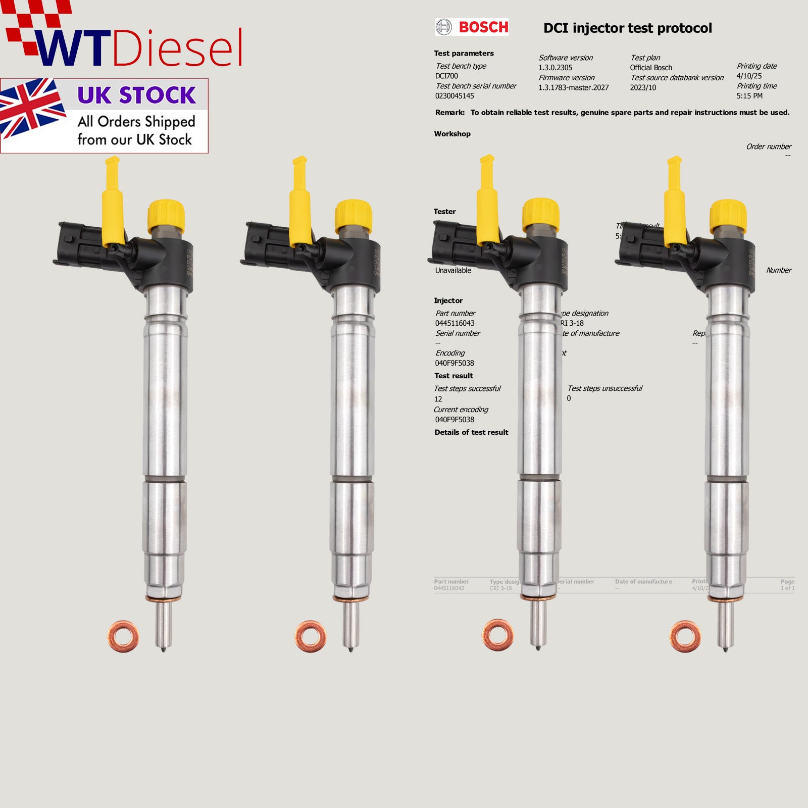 X4 Jaguar Land Rover Injector | 2.2 D | Bosch 0445116043 9687454480