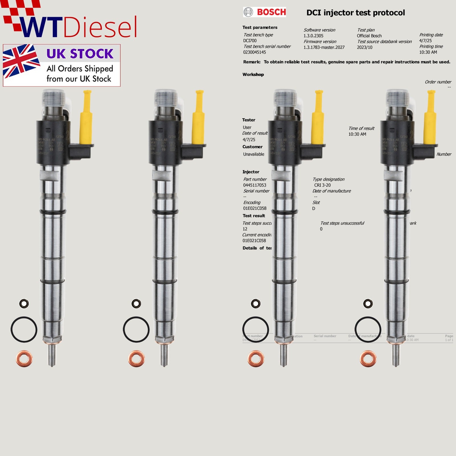 X4 0445117053 BOSCH INJECTOR Land Rover XF Range Rover Sport Velar | 3.0 D | FW939K546AB