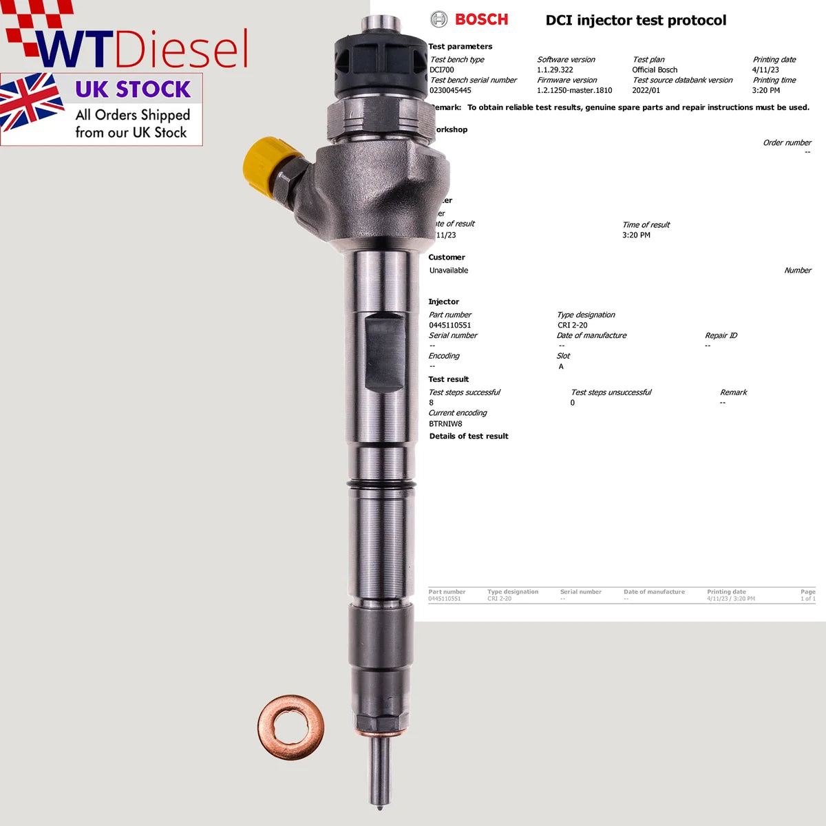 X4 VW Crafter 2.0 TDI Injector | Bosch 0445110551 03L130277P