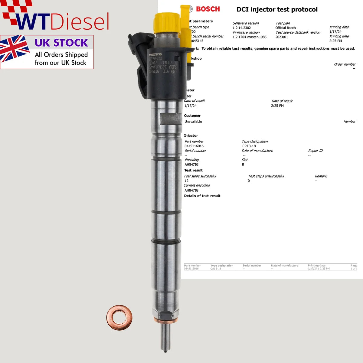 X4 Volvo S60 V60 V70 Injector | 2.4 D | Bosch 0445116016 30777226