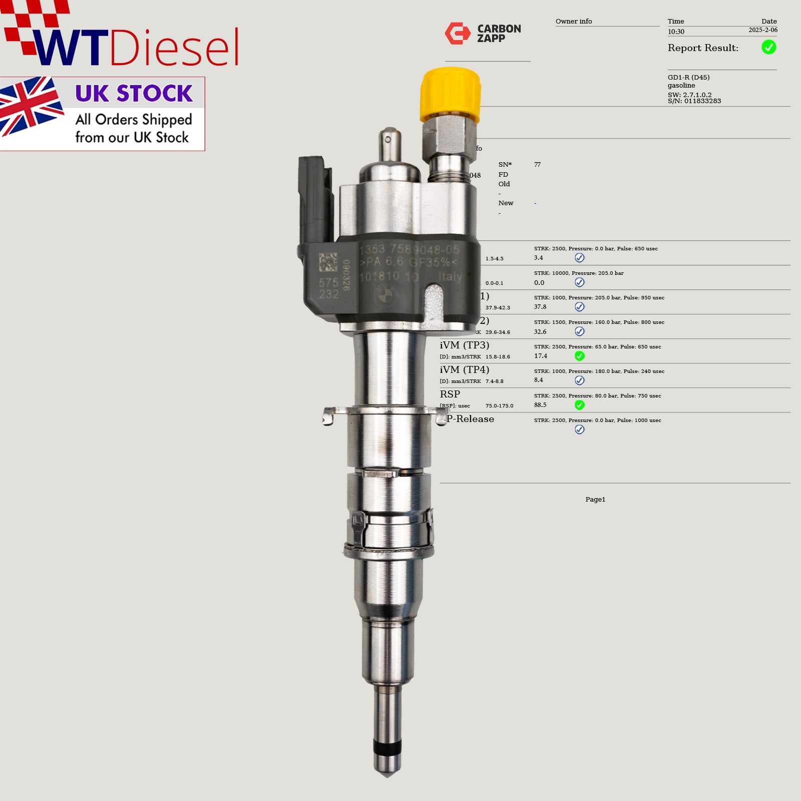 BMW Injector 13537589048 -5 | Index 5 | VDO Fuel Injector for BMW E81 E87 E90 E60