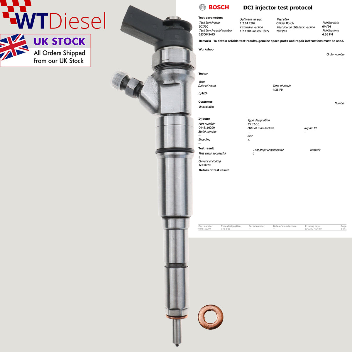 Bosch 0445110209 13537794555 diesel fuel injector for BMW 3 Series 2.0 and 3.0 diesel