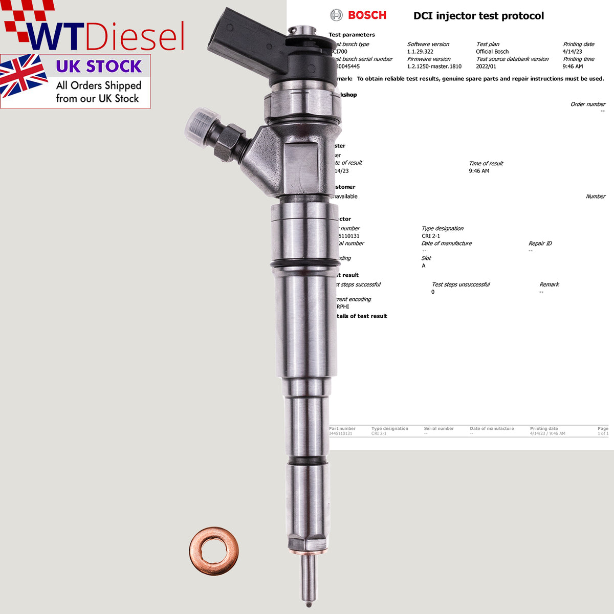 Single diesel fuel injector with references 0445110131 and 13537789661 for BMW E53 3.0d and E60 and E61 530d models