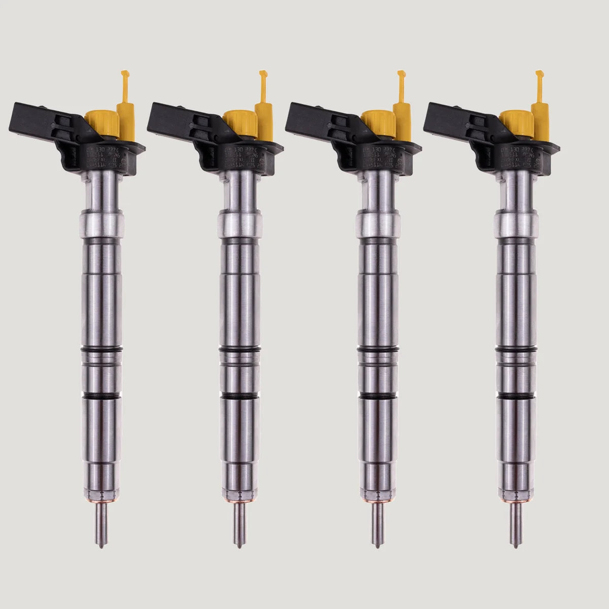 Set of 4 Bosch diesel fuel injectors for Volkswagen Amarok 2.0 TDI models with part references 03L130277C and 0445116035